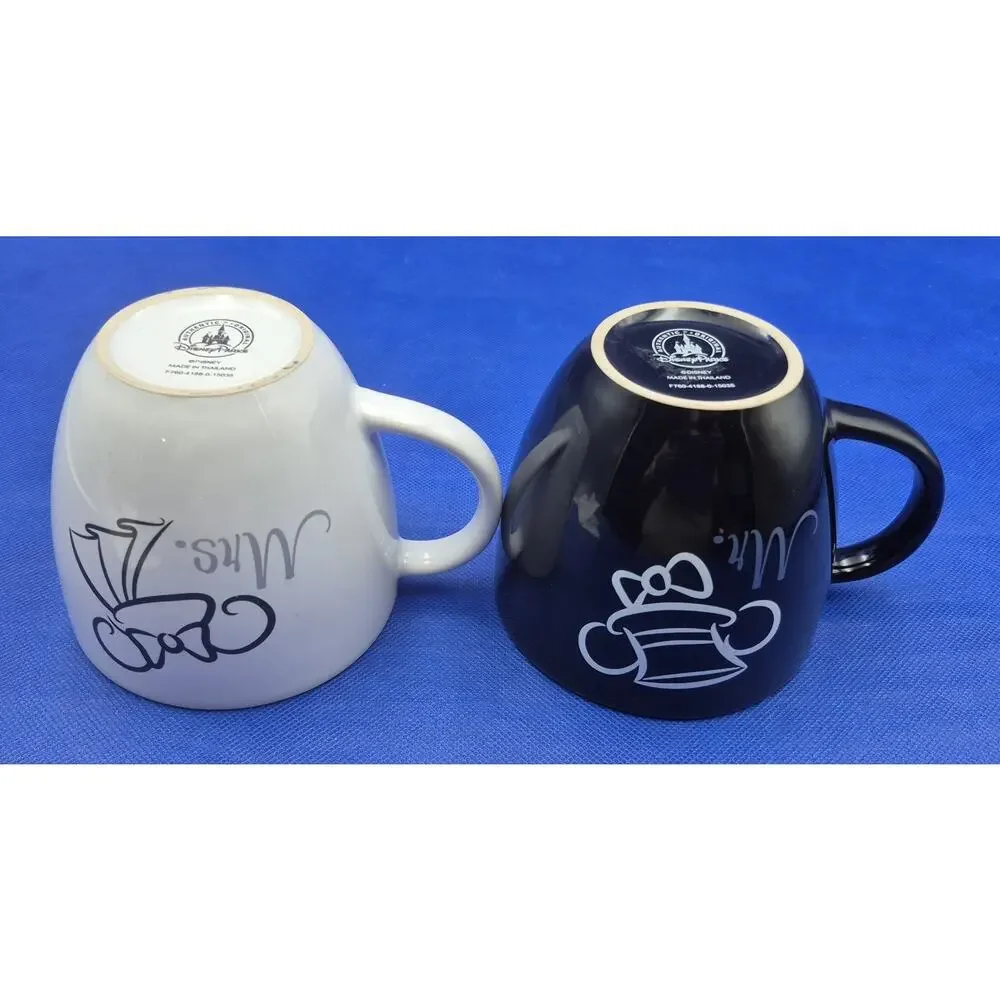 Authentic Disney Parks MR/MRS Black White Mugs 15oz Set of 2 Mickey & Minnie